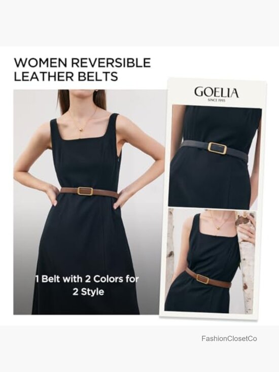 Reversible Genuine Leather Belt with Gold Buckle for Jeans main image 5